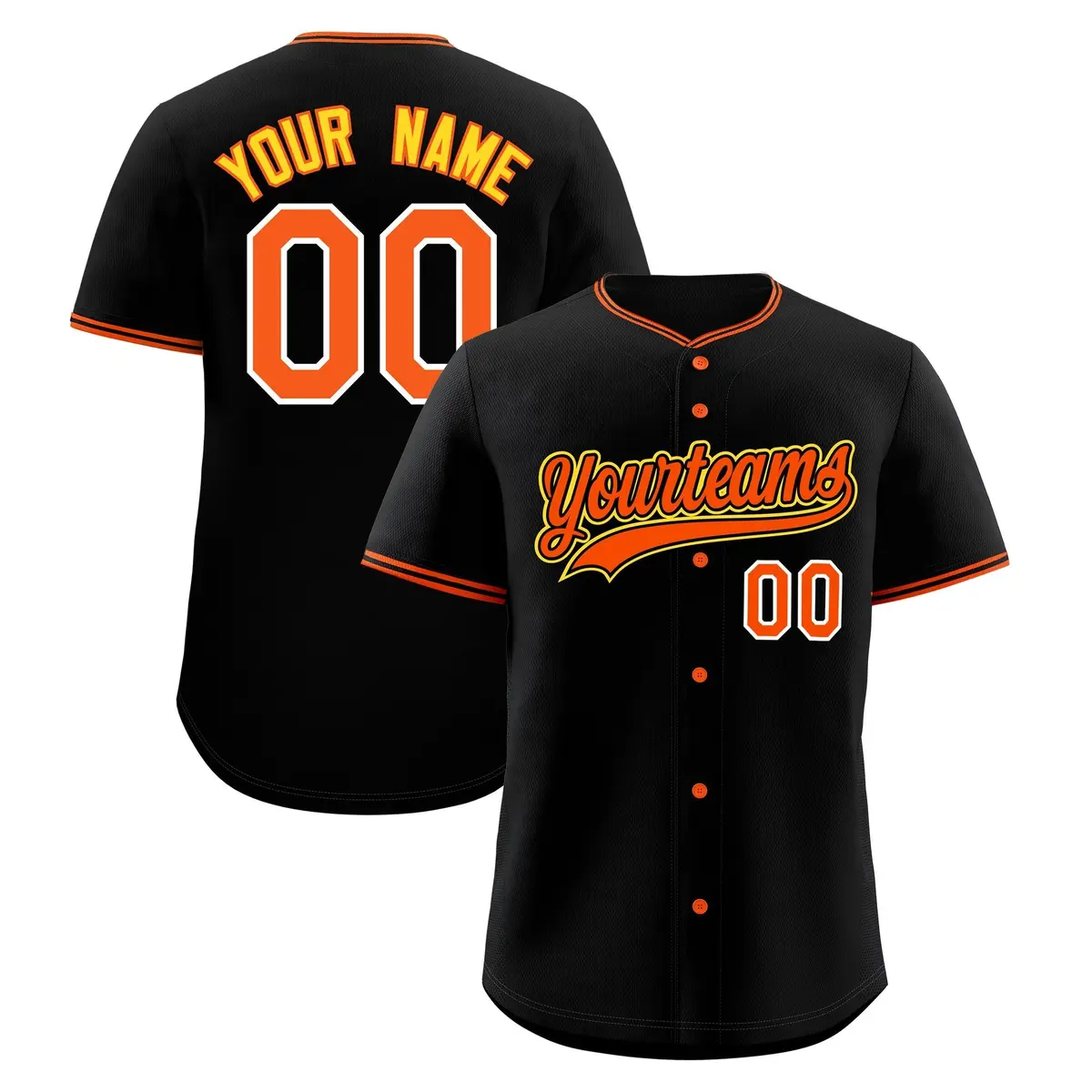 Black Orange Gold Classic Style Sports Baseball Jersey