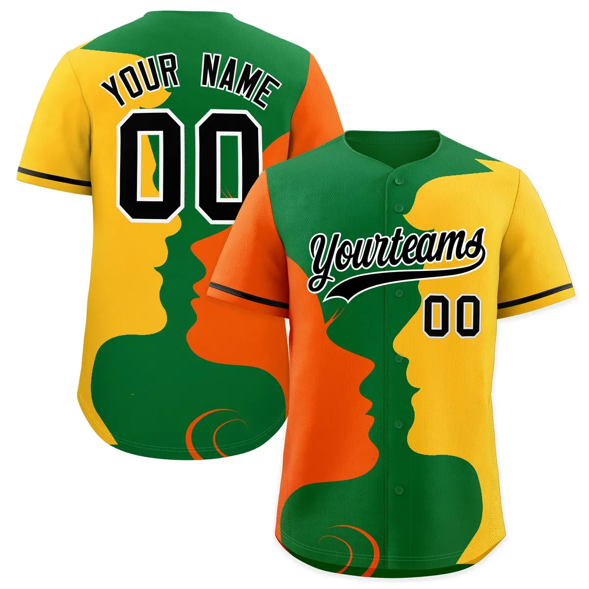 Black Orange Gold Couple Silhouettes Valentine's Baseball Jersey