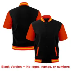 Black Orange Gold Full-Snap Short Sleeve Varsity Jacket 7