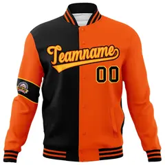 Black Orange-Gold Two Tone Split Letterman Varsity Jacket 5