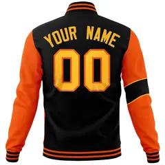 Black Orange-Gold Two Tone Split Letterman Varsity Jacket 6