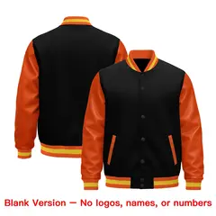 Black Orange Gold Varsity Full-Snap Letterman Jacket Raglan Leather Sleeves 5