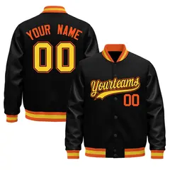 Black Orange Gold Varsity Jacket with Faux Leather Sleeves 1