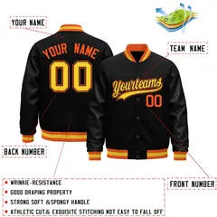 Black Orange Gold Varsity Jacket with Faux Leather Sleeves 2