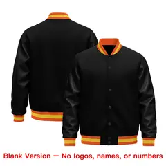 Black Orange Gold Varsity Jacket with Faux Leather Sleeves 6