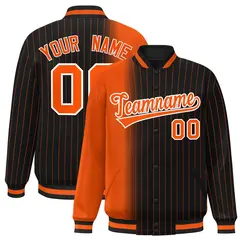 Black Orange Gradient Pinstripe Full-Snap Letterman Jacket 1