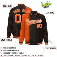 Black Orange Gradient Pinstripe Full-Snap Letterman Jacket 2