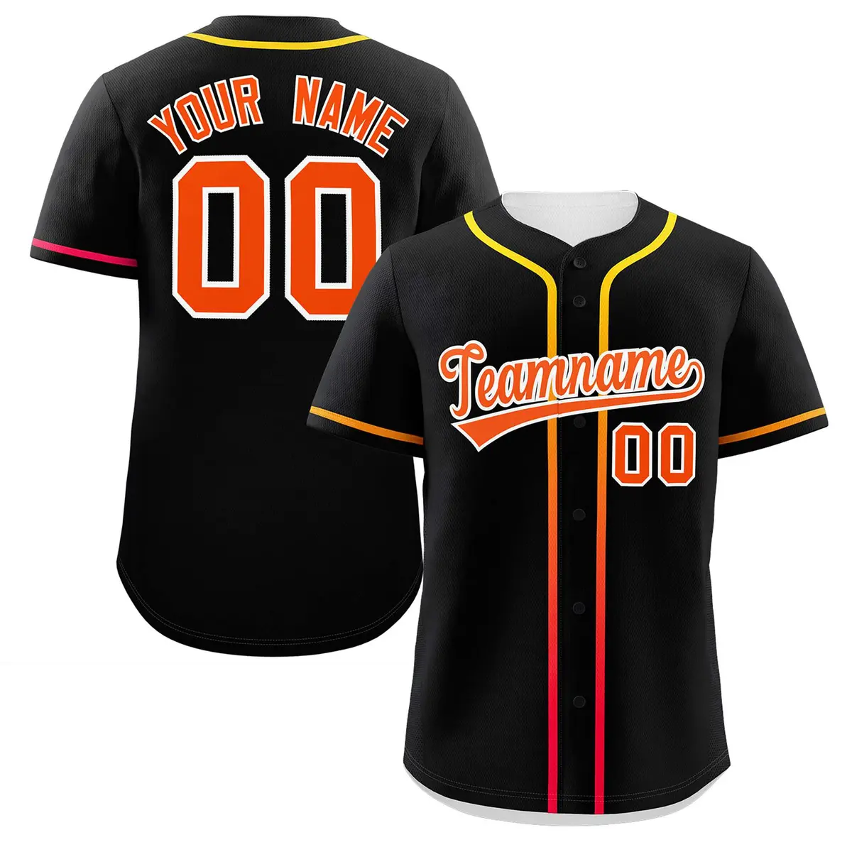 Black Orange Gradient Ribbed Authentic Baseball Jersey