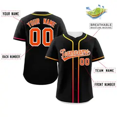 Black Orange Gradient Ribbed Authentic Baseball Jersey 2
