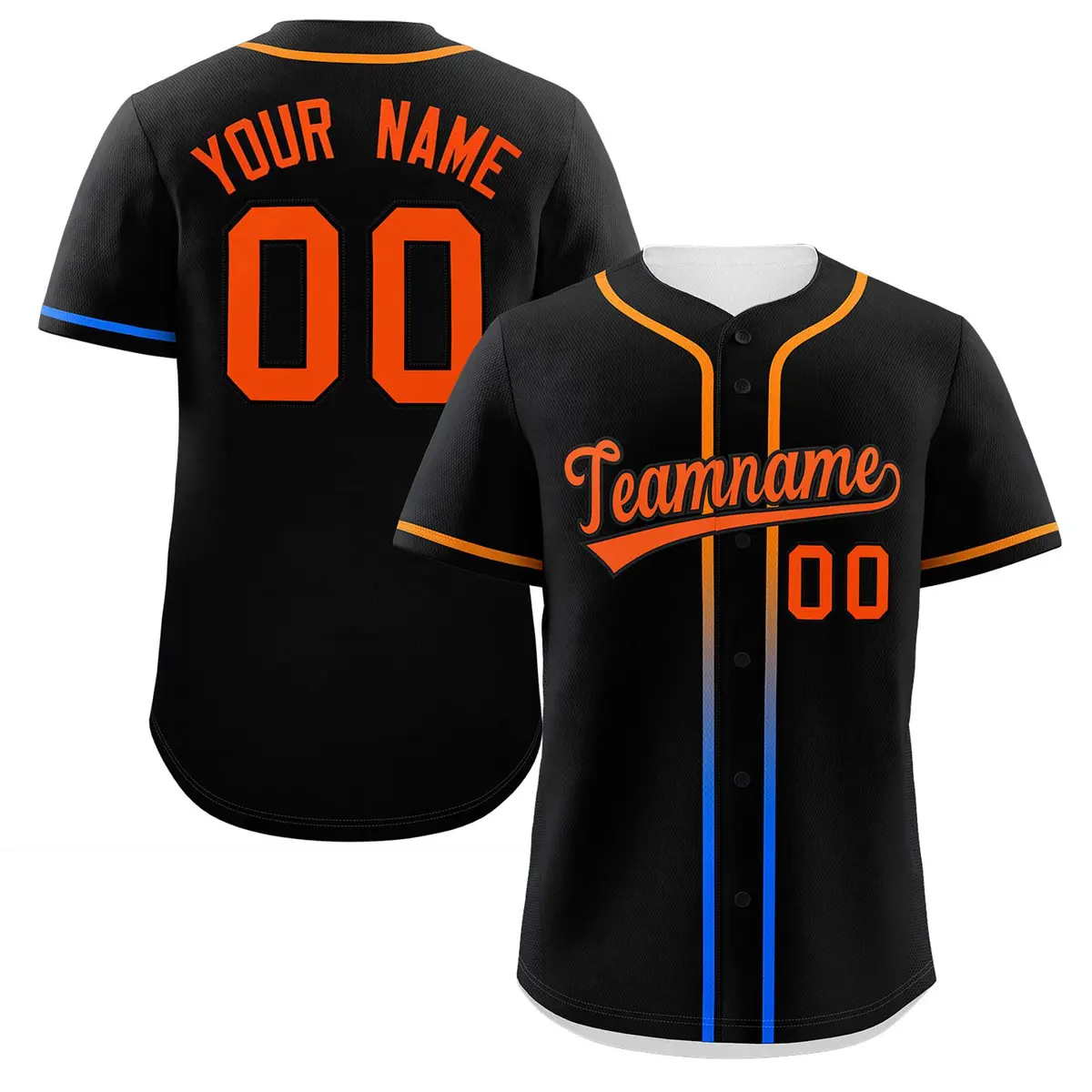 Black Orange Gradient Ribbed Authentic Baseball Jersey