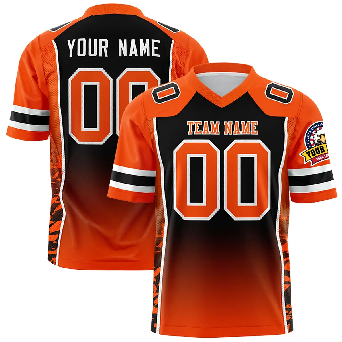 Black Orange Gradient Side Pattern Authentic Football Jersey