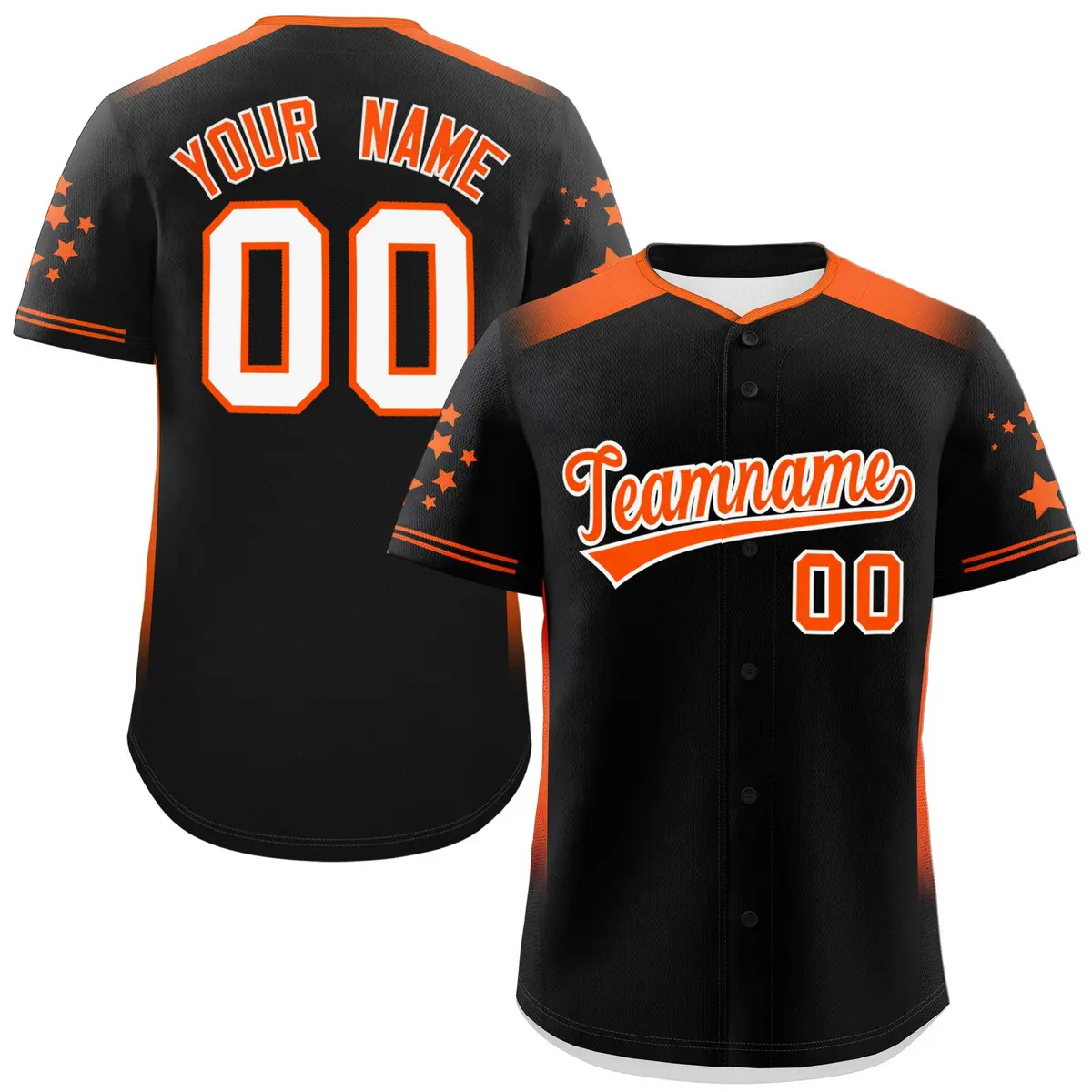 Black Orange Gradient Side Star Pattern Baseball Jersey