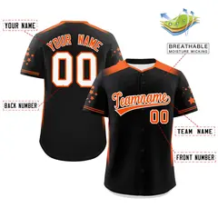 Black Orange Gradient Side Star Pattern Baseball Jersey 2