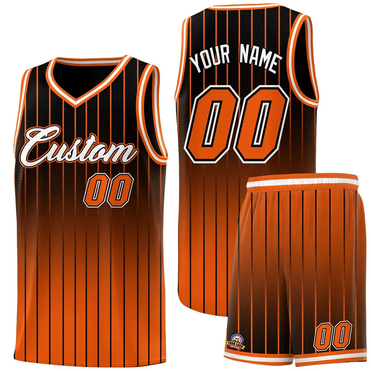 Black Orange Gradient Stripe Fashion Basketball Jersey