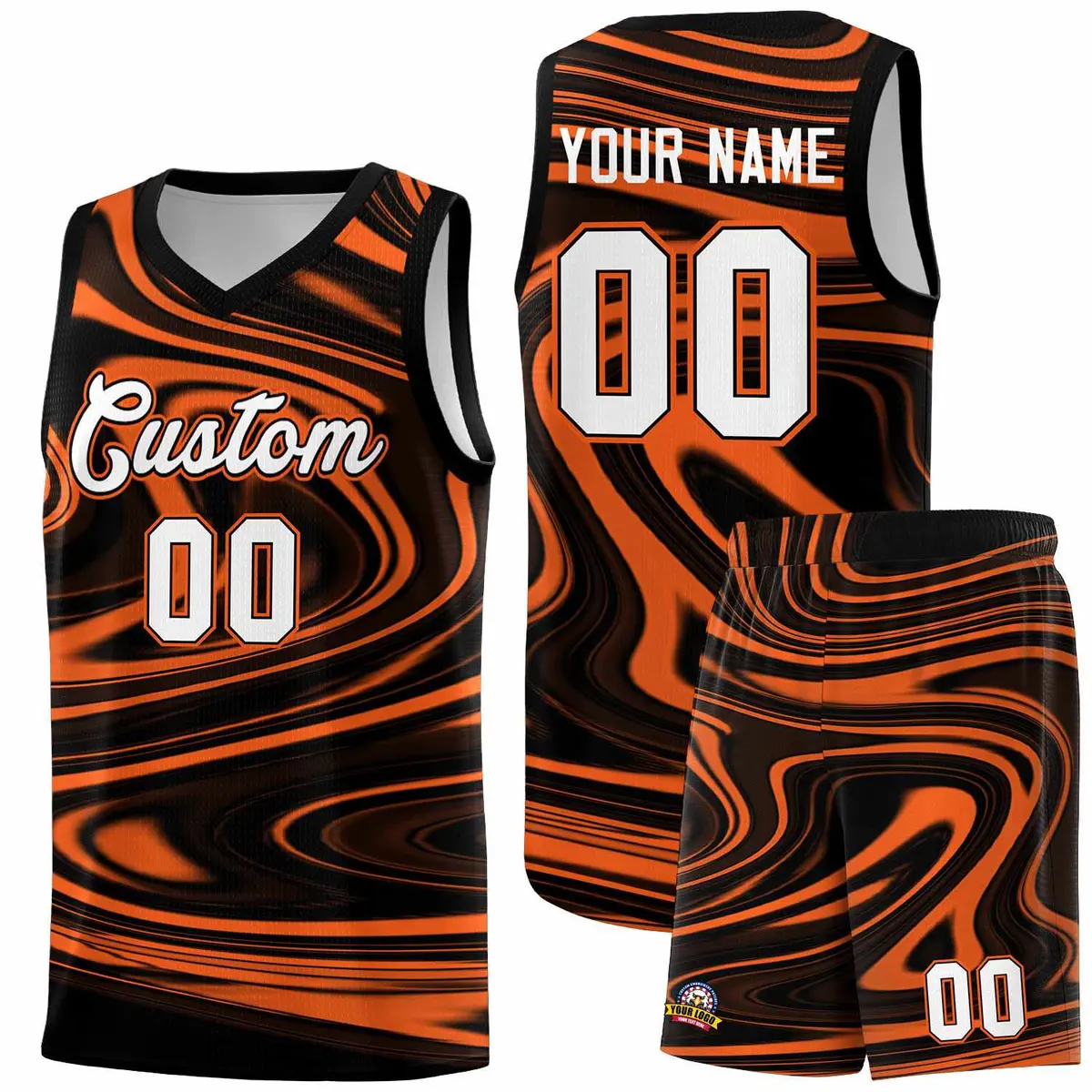 Black Orange Graffiti Fluids Basketball Uniform Jersey Sets