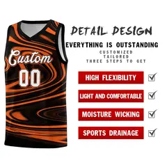 Black Orange Graffiti Fluids Basketball Uniform Jersey Sets 2