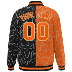 Black Orange Graffiti Pattern Split Letterman Bomber Jacket 4
