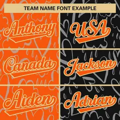 Black Orange Graffiti Pattern Split Letterman Bomber Jacket 5