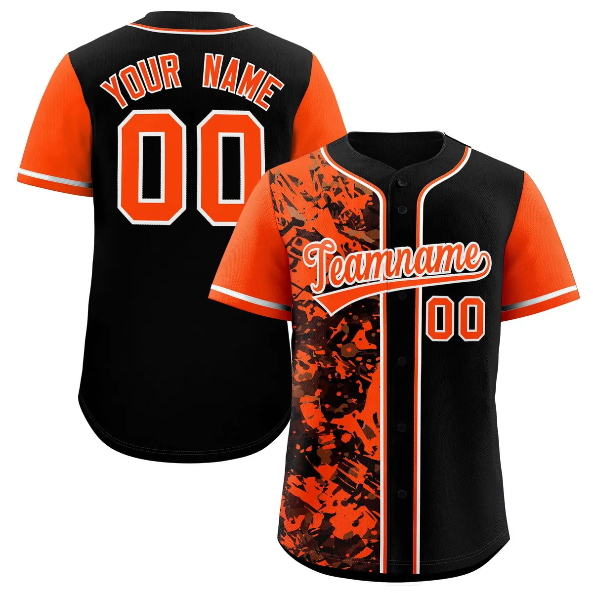 Black Orange Graffiti Split Raglan Sleeve Baseball Jersey
