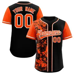 Black Orange Graffiti Split Raglan Sleeve Baseball Jersey