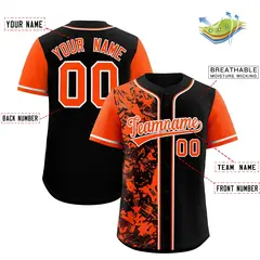 Black Orange Graffiti Split Raglan Sleeve Baseball Jersey 2
