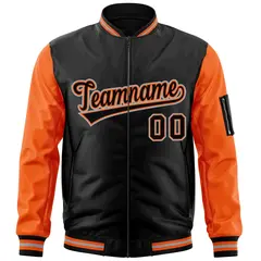 Black Orange-Gray Varsity Full-Zip Raglan Letterman Bomber Jacket 3