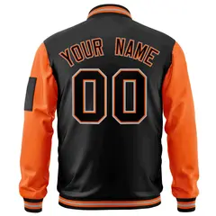 Black Orange-Gray Varsity Full-Zip Raglan Letterman Bomber Jacket 4