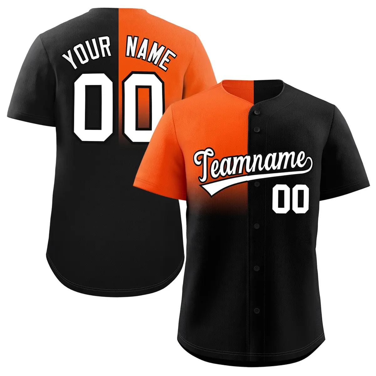 Black Orange Half Gradient Authentic Baseball Jersey