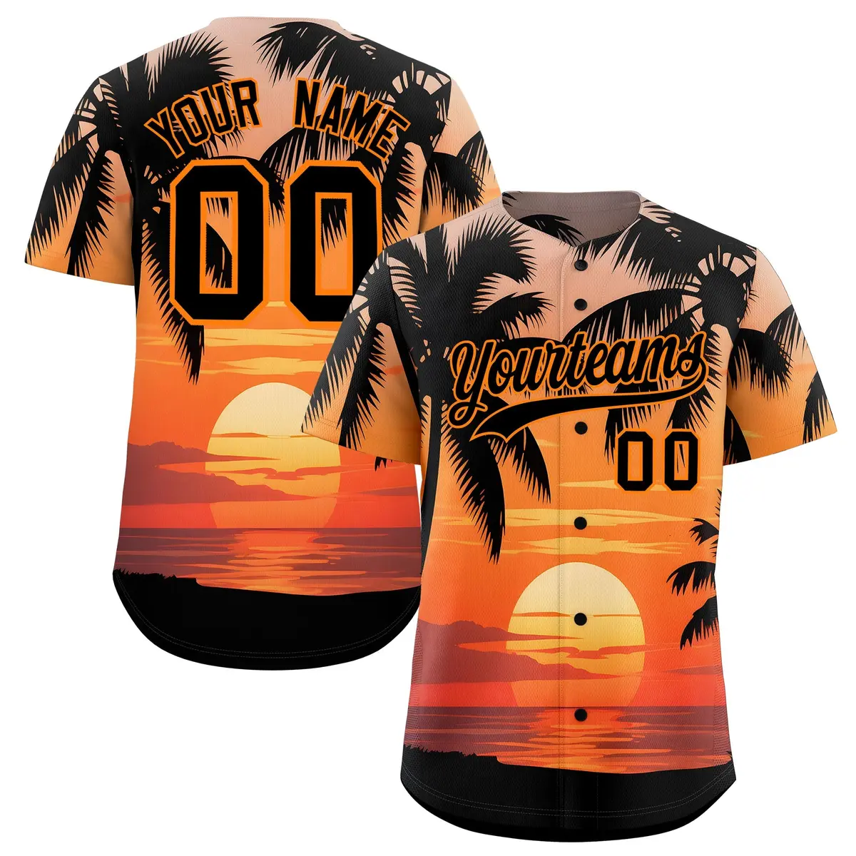 Black Orange Hawaiian Graffiti Palm Tree Baseball Jersey