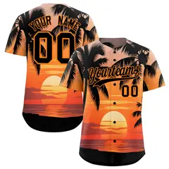 Black Orange Hawaiian Graffiti Palm Tree Baseball Jersey