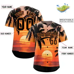 Black Orange Hawaiian Graffiti Palm Tree Baseball Jersey 2