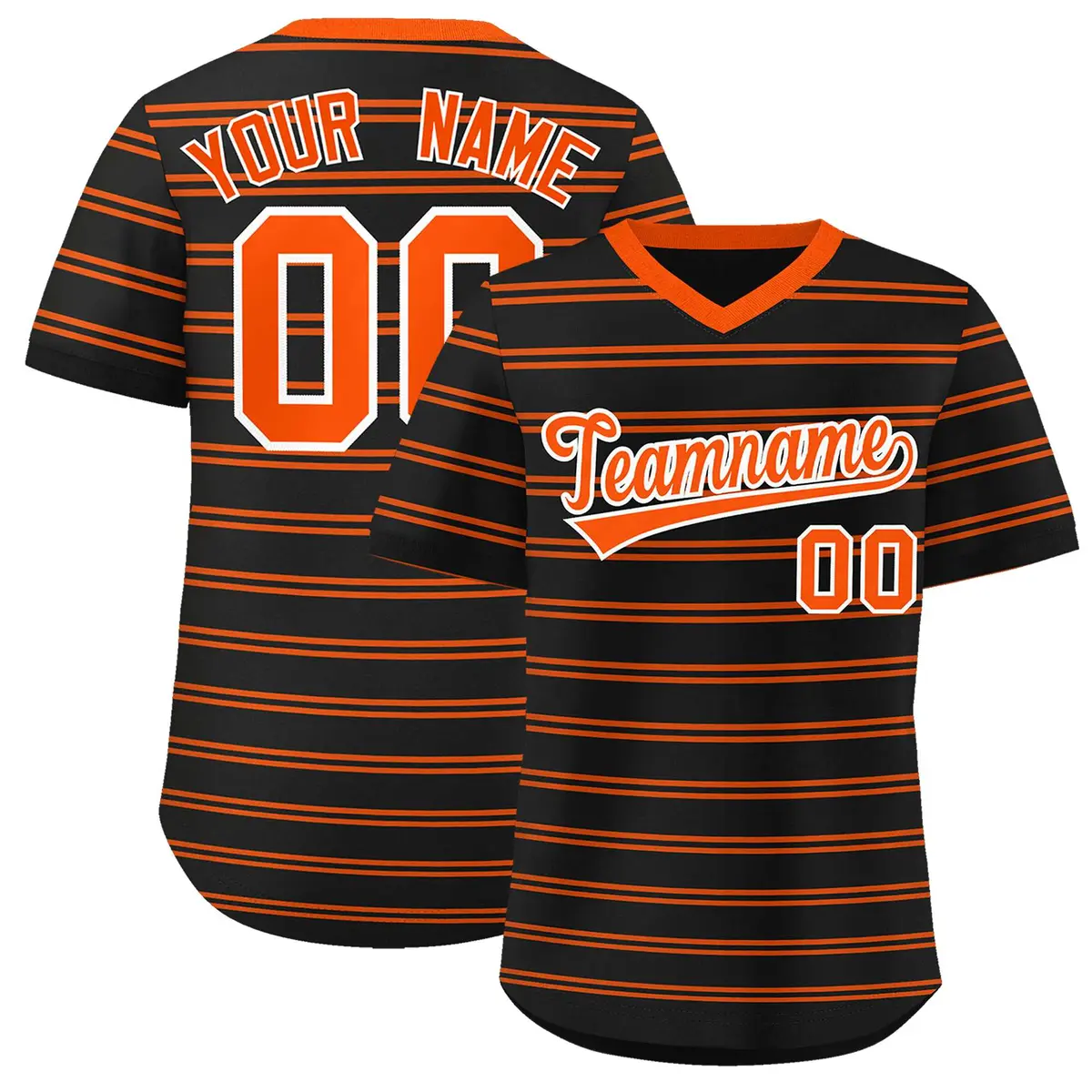 Black Orange Horizontal Stripe Pullover Baseball Jersey