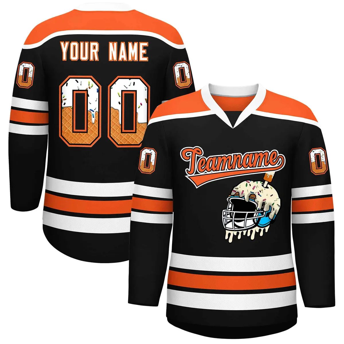 Black Orange Ice Cream Helmet Pattern Hockey Jersey