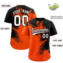 Black Orange Ink Pattern Authentic Baseball Jersey 2