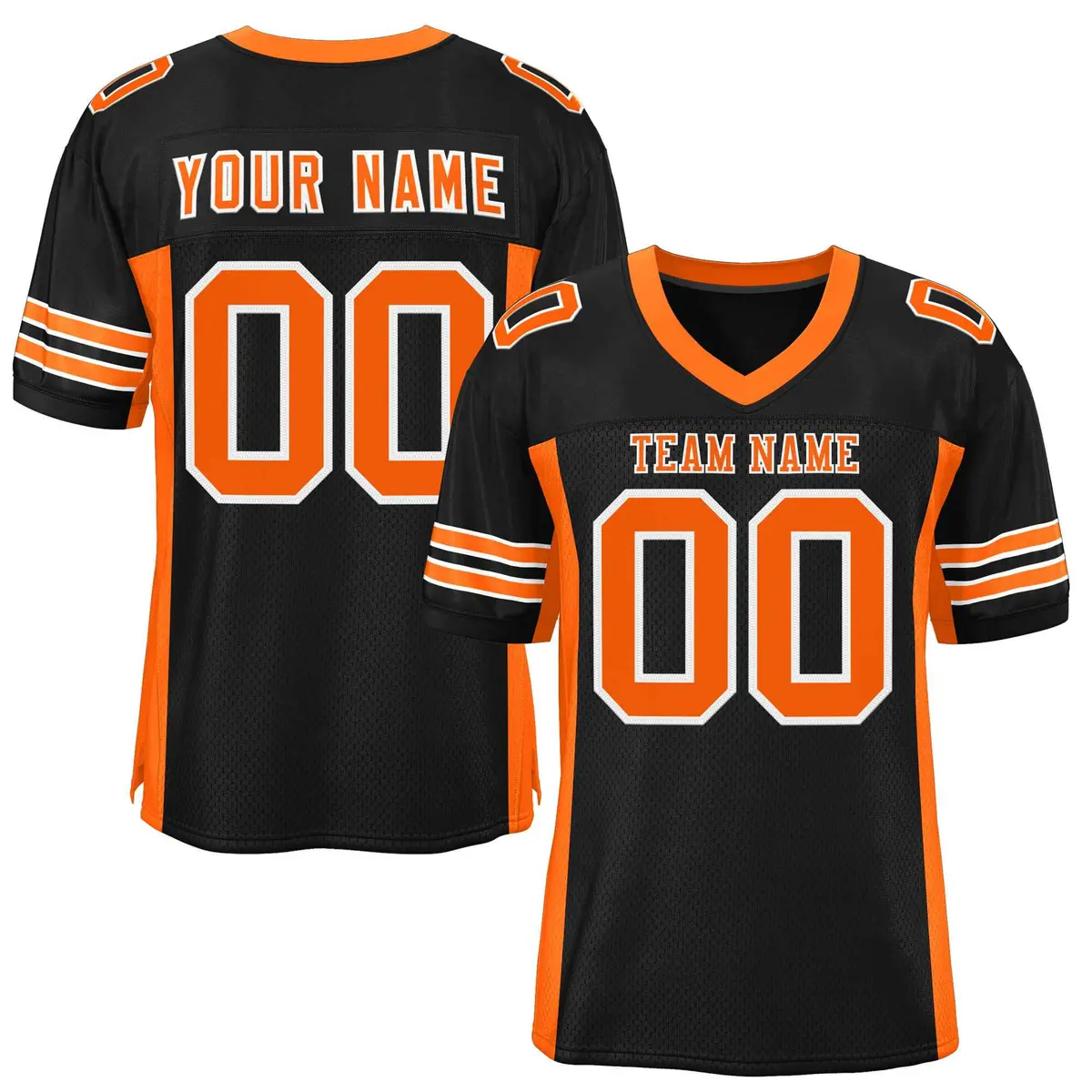 Black Orange Insert Color Design Mesh Football Jersey