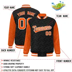 Black Orange L Pattern Raglan Full-Snap Varsity Letterman Jacket 2