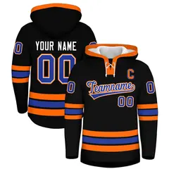 Black Orange Lace-Up Neck Hockey Hoodie Classic Style