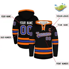 Black Orange Lace-Up Neck Hockey Hoodie Classic Style 2