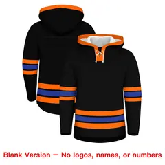 Black Orange Lace-Up Neck Hockey Hoodie Classic Style 7