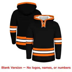Black Orange Lace-Up Neck Hockey Hoodie 7