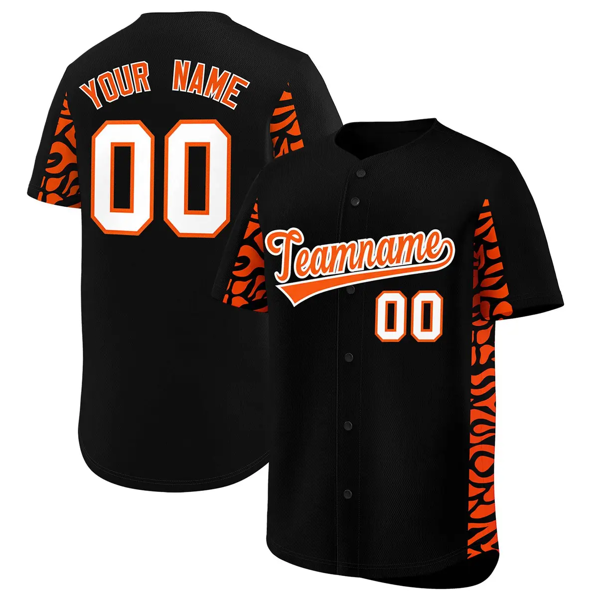 Black Orange Leopard Graffiti Side Design Baseball Jersey