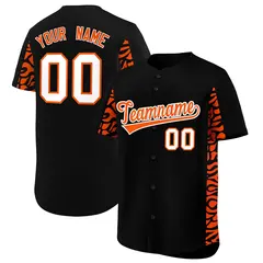 Black Orange Leopard Graffiti Side Design Baseball Jersey 1