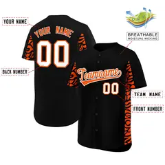 Black Orange Leopard Graffiti Side Design Baseball Jersey 2