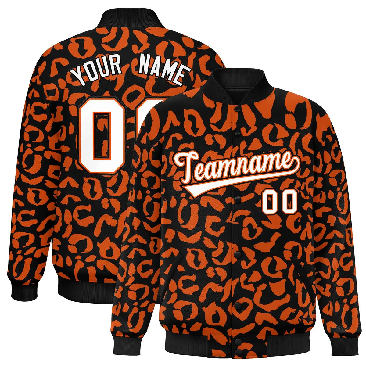 Black Orange Leopard Graffiti Varsity Letterman Baseball Jacket
