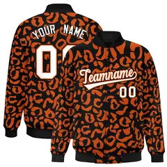 Black Orange Leopard Graffiti Varsity Letterman Baseball Jacket 1