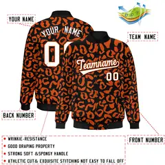 Black Orange Leopard Graffiti Varsity Letterman Baseball Jacket 2