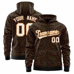 Black Orange Leopard Print Varsity Full-Zip Letterman Jacket Hoodie 1