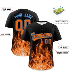 Black Orange Light Blue Flame Graffiti Baseball Jersey 2