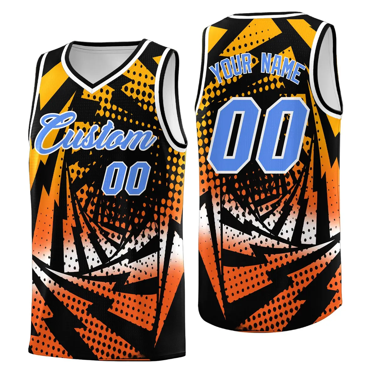 Black Orange Lightning Halftone Dot Basketball Jersey