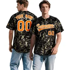 Black Orange Metallic Gold Splatter Baseball Jersey